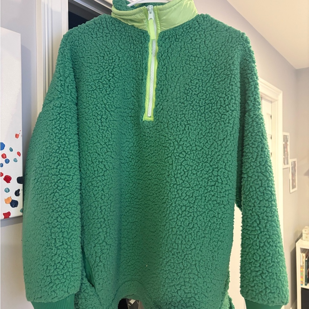 Green Sherpa Quarter-Zip Pullover
